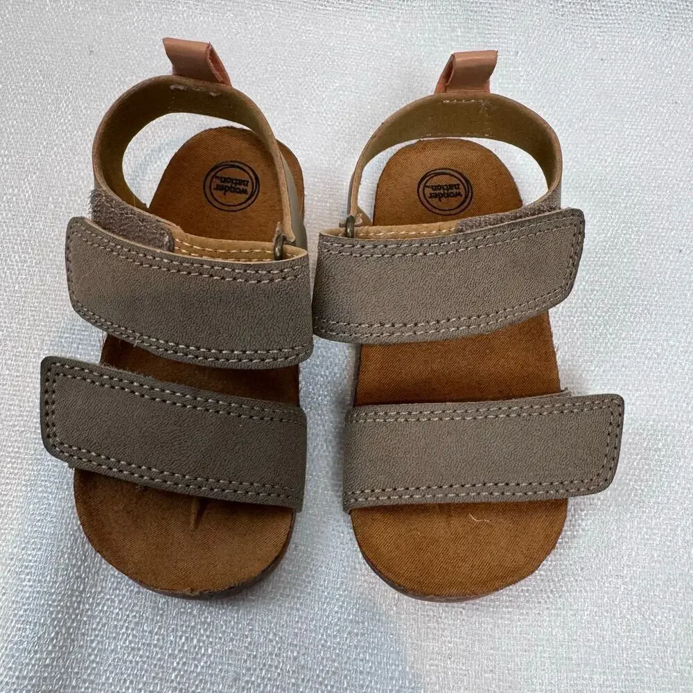 Wonder Nation Toddlers brown double Velcro strap cork sandals Size 5